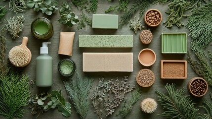 Eco-friendly products and services like organic skincare, sustainable fashion, and biodegradable packaging showing the rise of environmentally conscious consumer choices and green businesses.