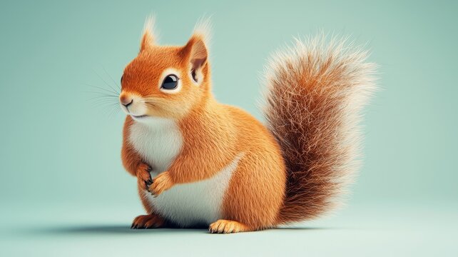 Squirrel plush with minimal tail details, warm hues, 3D illustration
