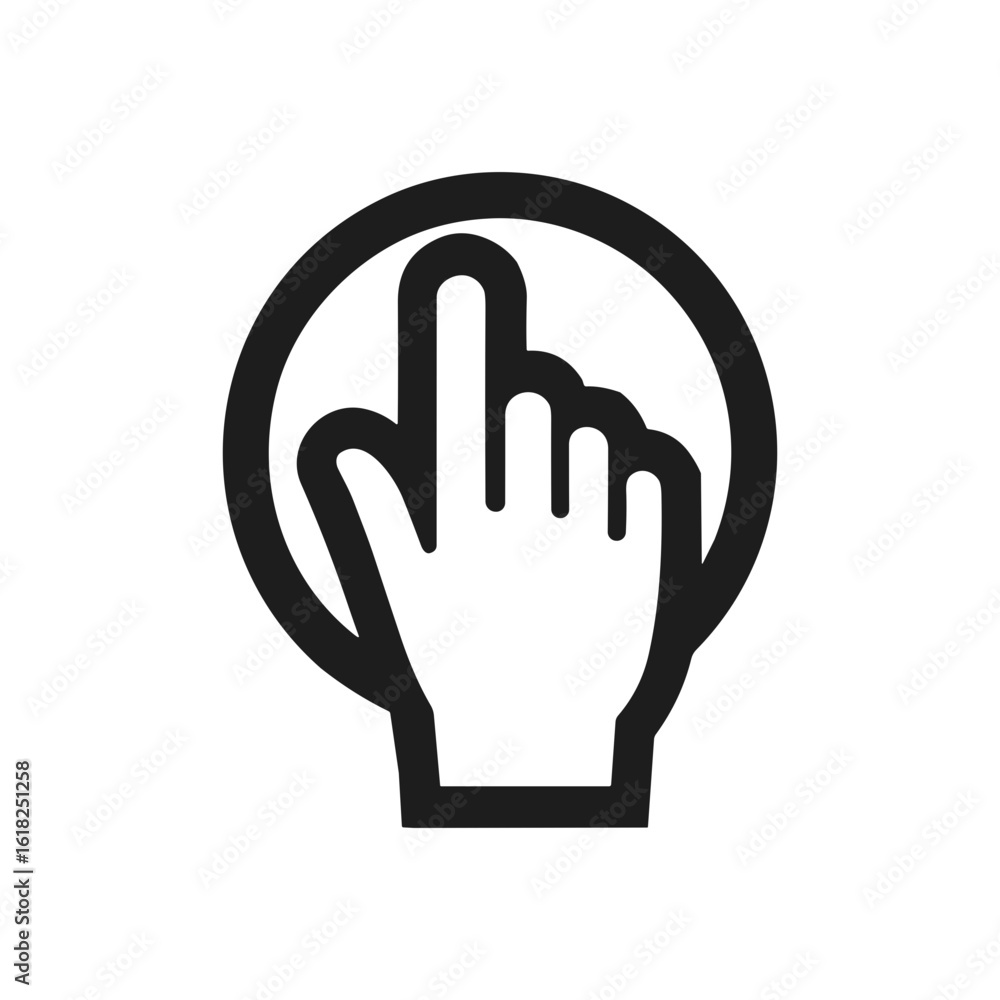 Poster hand pointing click icon, black vector graphic for web and app interface