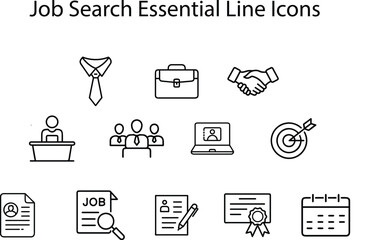 A versatile collection of professional icons designed to represent various aspects of job searching, career advancement, and recruitment processes.