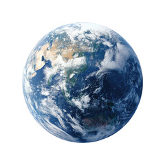 High-angle, full shot of Earth.  A vibrant blue sphere with swirling white clouds and muted landmasses.  Visible continents, oceans, and atmospheric patterns.  Slightly pixelated edges