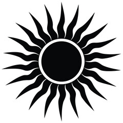 Vector art of stylized sun with sharp rays emanating a central disc creates a bold striking design