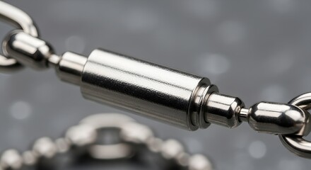 Close up of silver metal chain swivel connector for jewelry making and keychains usage