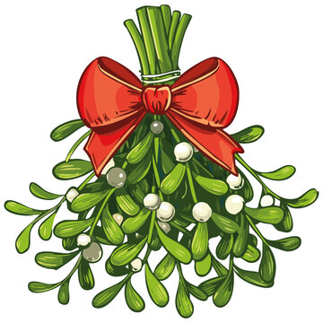 mistletoe bouquet red bow white berries clip art preview