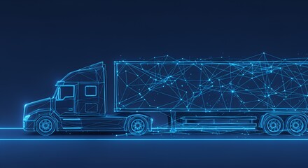 Digital Truck with Futuristic Blue Wireframe Design on Dark Background