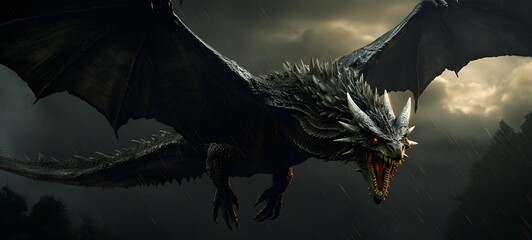 A haunted gothic Pterodactyl perched on a wind-swept hill, art, generative ai