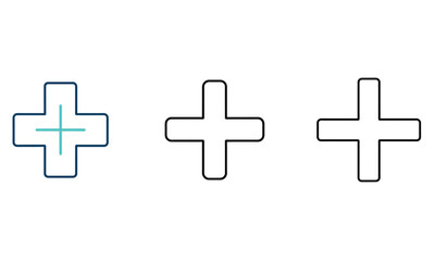 Obraz premium Triple Cross Icon Set – Minimal Medical Symbols in Blue, Turquoise, and Black Outlines for Healthcare