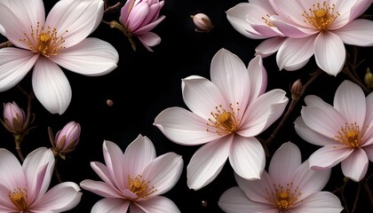  Elegant Magnolia Flowers in Full Bloom Set Against a Dramatic Black Background