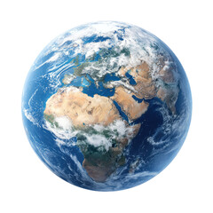A high-resolution, full shot of Earth, showing continents, oceans, and clouds.  The globe is presented in a  realistic, detailed view, from space