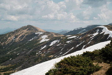 Snow-capped mountains in Svydovets range, western Ukraine