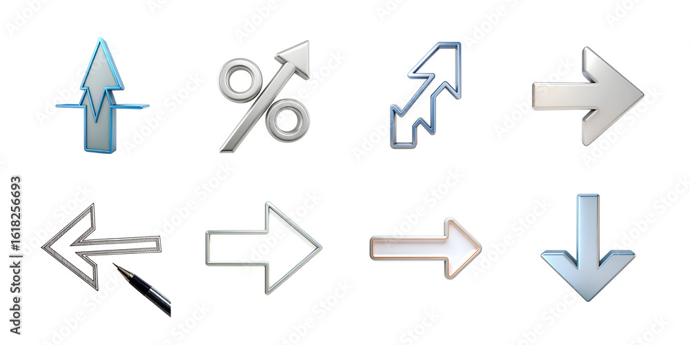 Poster a collection of various directional and financial icons isolated on transparent background