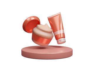 Beauty cosmetics 3d icon isolated on transparent background, Makeup cosmetic concept. Perfect look and beauty. Realistic packages for decorative cosmetics. Cartoon minimal style. 3d rendering