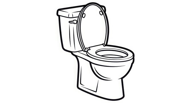 Line drawing of a toilet with open lid isolated on white background