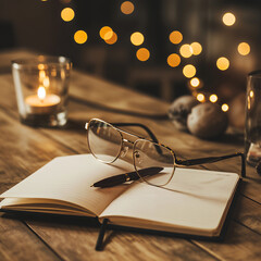 Cozy Nighttime Writing Scene with Warm Candlelight