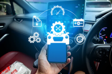 Smart car app concept featuring Car App-Connect — a mobile interface for intelligent vehicle management. Ideal for themes related to automotive technology, mobile diagnostics, and connected driving.