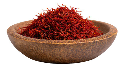 Fototapeta premium Aromatic Saffron Strands in Wooden Dish – Luxurious Culinary Ingredient