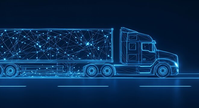 Digital Illustration of a Futuristic Truck with Connected Network Elements