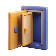 Open blue and orange safe with a partially open door isolated on transparent background