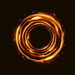 Dynamic fiery spiral glowing against dark backdrop. Radiates warmth and energy in vibrant orange tones. Represents power and intense motion in abstract art.