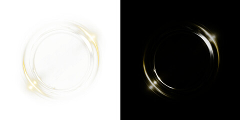 Abstract, light, gold, effect, glowing clean PNG with transparent circular frame. This PNG Overlay brings smooth glow, elegant swirl, and soft sparkle to any creative work.