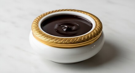 Delicious dark chocolate sauce in elegant bowl for dessert topping and sweet treat ideas