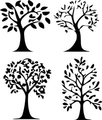 Tree Silhouette Vector Set, Forest Tree Silhouette Collection, Minimal Tree Silhouette Pack, Pine Tree Silhouette Vector Art, 
