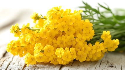 Close up of a bouquet of bright yellow flowers.