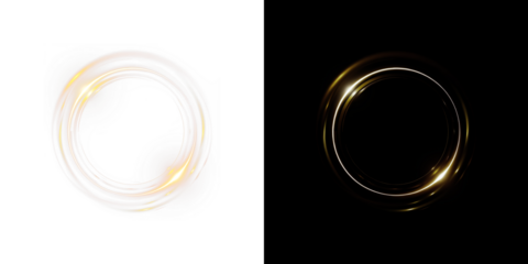 Abstract, light, gold, effect, glowing clean PNG with transparent circular frame. This PNG Overlay brings smooth glow, elegant swirl, and soft sparkle to any creative work.