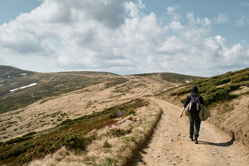 Woman Hiking in Carpathian Mountains, Svydovets Range