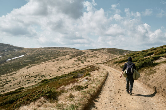 Woman Hiking in Carpathian Mountains, Svydovets Range