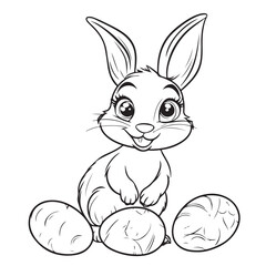 Fototapeta premium Easter bunny and eggs, black vector silhouette Line Art illustration