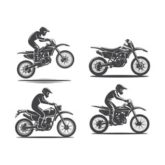 Obraz premium Silhouette riders navigate black dirt bikes in varied positions for an action packed scene