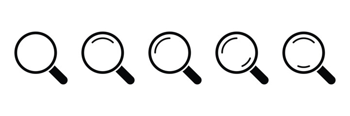 Search magnifying glass icon set with bold black line minimal style for web UI analysis zoom find tool vector illustration.