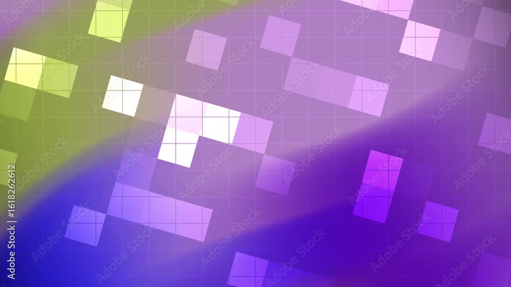 Poster abstracts blink square_ dynamic square grid animation with vibrant green, blue, and purple gradients