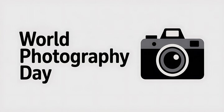 World photography day celebration with camera icon