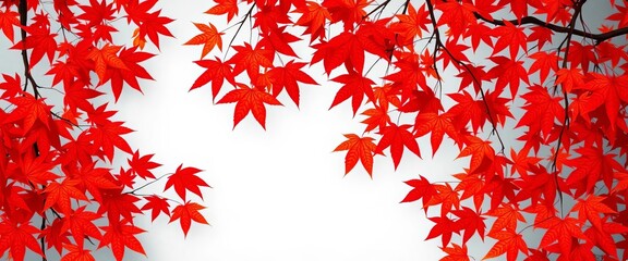 Vibrant red & orange maple leaves create a lively autumn border, decoration, harvest