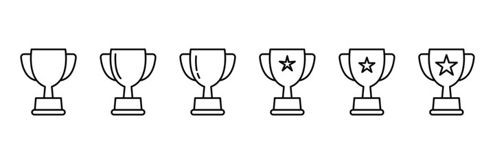 Trophy award outline icon collection for achievement success sports game prize badge champion cup vector illustration in minimal style.