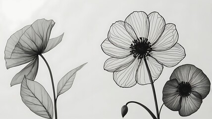 Fototapeta premium Delicate x ray style flowers with detailed petals and stems