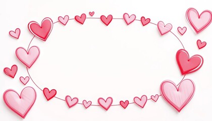 Whimsical hand-drawn heart frames in light pink pastel colors, perfect for Valentine's Day designs,  border, valentine's day