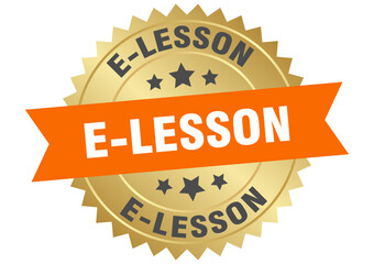 e-lesson. e-lesson round orange and gold label isolated on transparent background