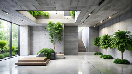 Modern Minimalist Concrete Architecture Interior With Neutral Tones