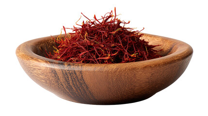 Fototapeta premium Aromatic Saffron Strands in Wooden Dish – Luxurious Culinary Ingredient