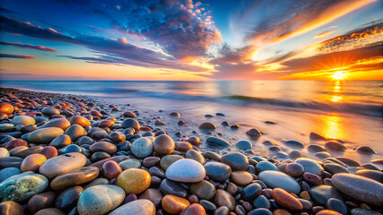 Pastel Colored Smooth Stones On A Beach At Sunrise Tranquil Wellness Concept