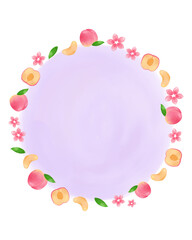 桃 水彩手描きイラスト 紫 フルーツフレーム