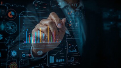 Futuristic interface interaction with digital data visualization