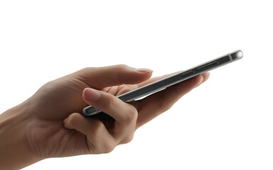 Fototapeta premium Hand holding a smartphone isolated on white background