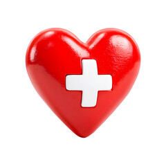 Fototapeta premium Red heart symbol with white medical cross emblem isolated on transparent background