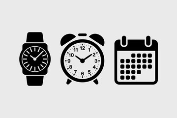 vector illustration of clock, alarm watch and calender