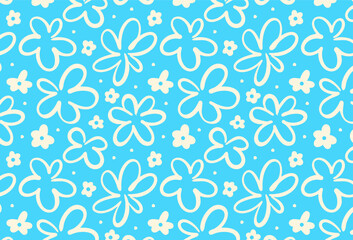 summer white daisy flower seamless pattern, hand drawn , doodle, cover, decoration for fabric, clothing, textile, wrapping paper, wallpaper, isolated background, vector