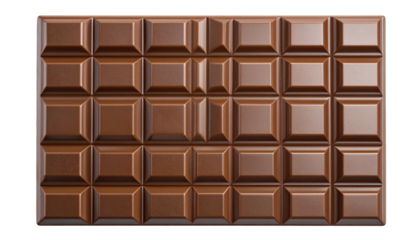 A realistic chocolate bar with segmented squares, isolated on a transparent background, perfect for packaging, food advertisements